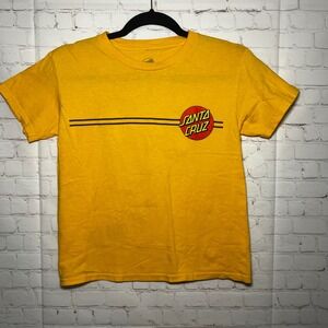 Santa Cruz Skateboards Yellow Classic Red‎ Dot Logo Graphic T-Shirt Small